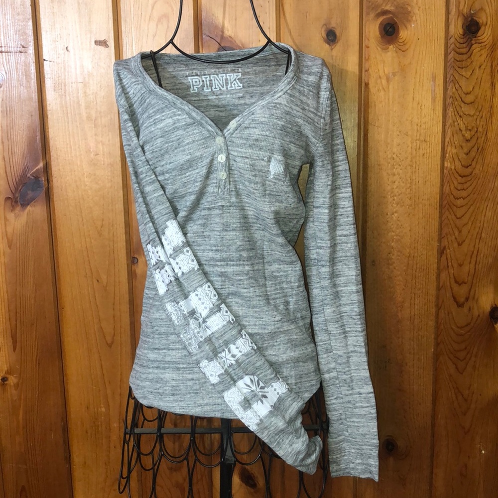Victoria’s Secret PINK Thermal Sleep Henley Top I only sleep in pink size small
